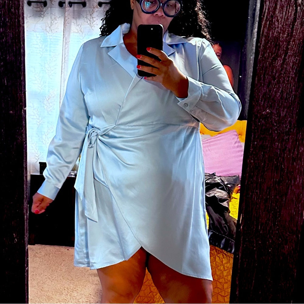 Satin Baby Blue Wrap Dress